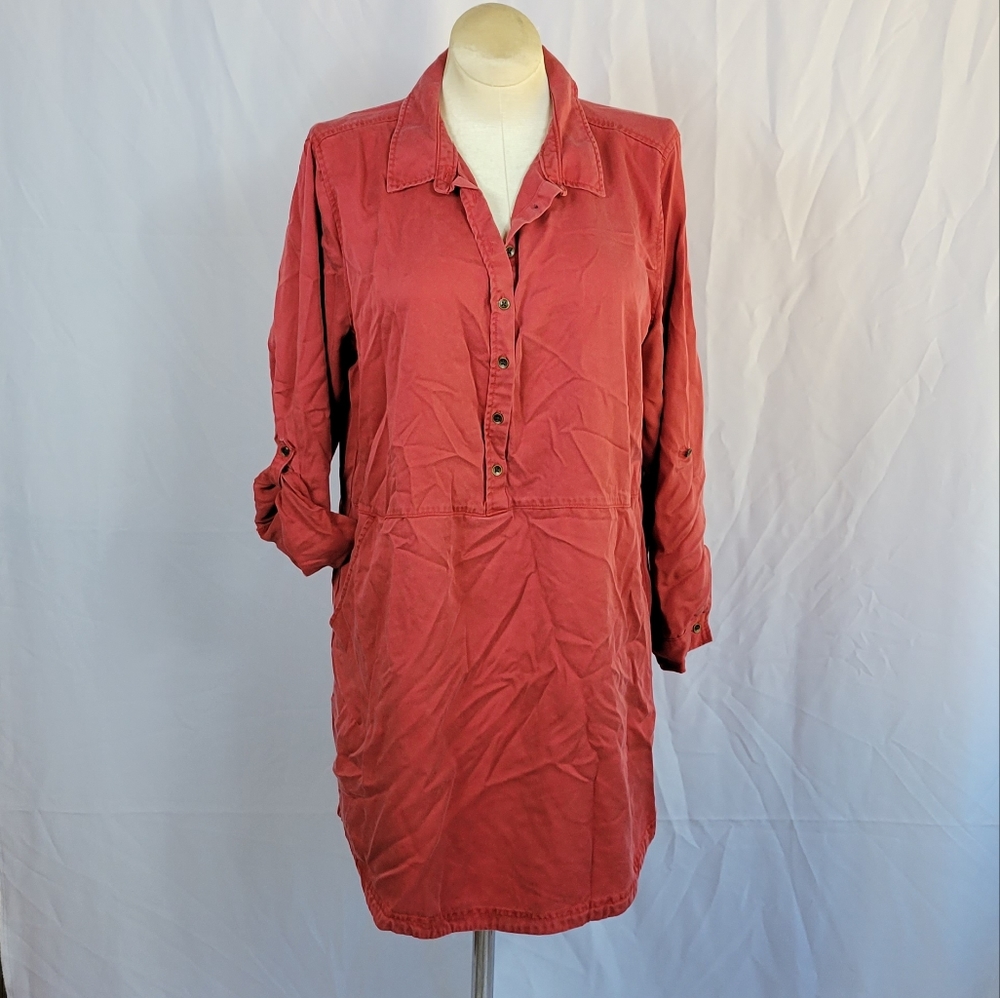 Time and Tru XXL 18/10 2X Dusty Salmon Denim Shirt Dress Long Sleeve Button Down